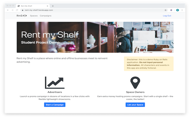 Demo of Rent my Shelf project.